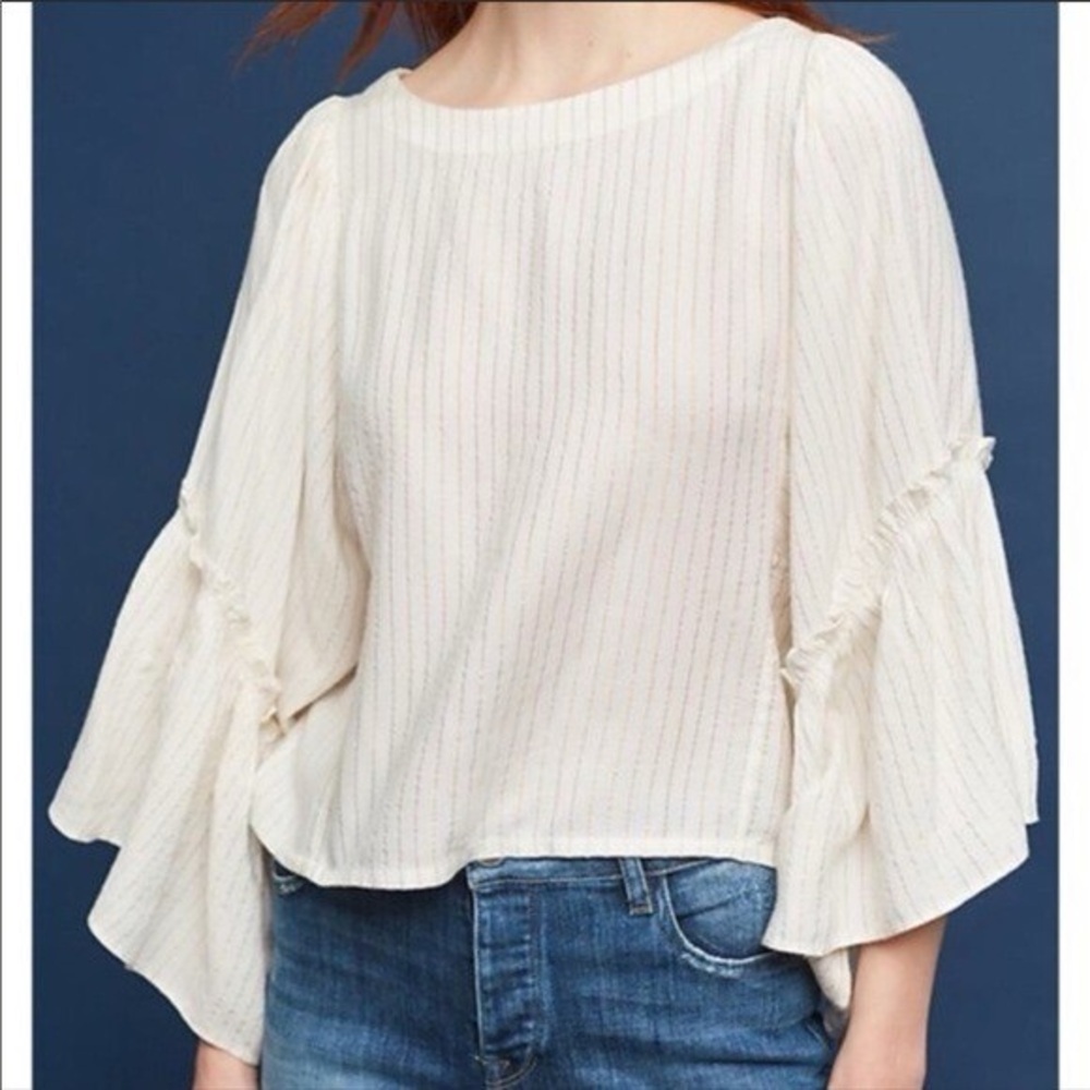 Elegant Cream Blouse with Ruffled Sleeves